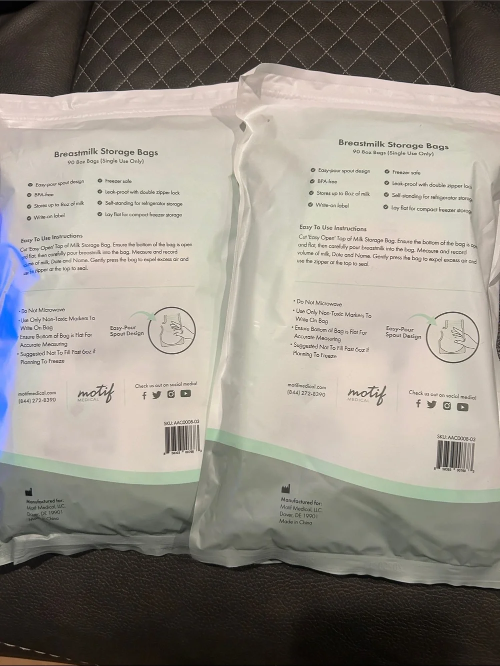 Motif Medical White Breastmilk Storage Bags - 90 Count - set of two 180 bags